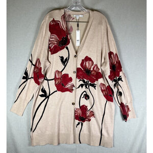 Chicos Womens Plus Size 4 2X Cardigan Sweater Button Front Long Line Floral NEW